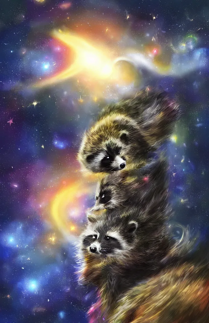 Prompt: A digital concept art painting a space cosmic racoon in the stars, space art concept