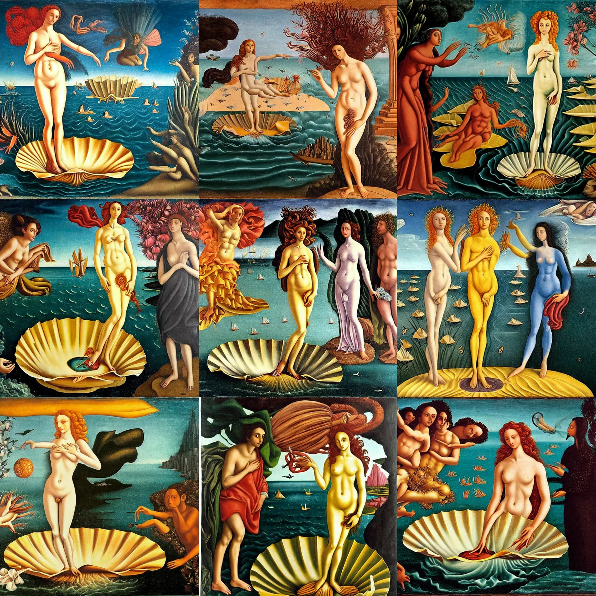 Prompt: The Birth of Venus as a Remedios Varo painting