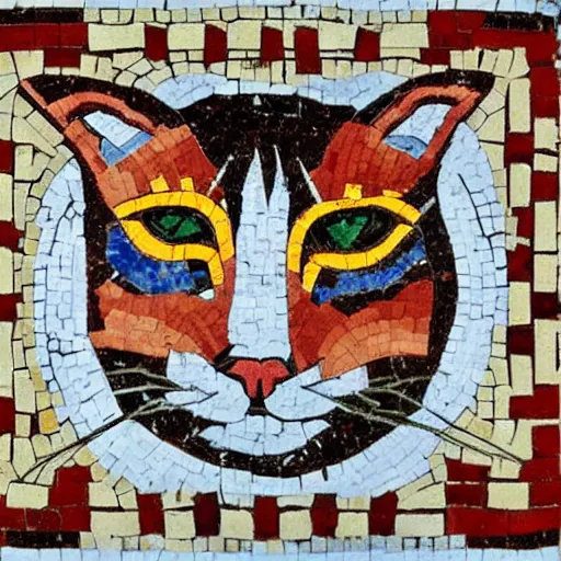Prompt: a cat roman mosaic