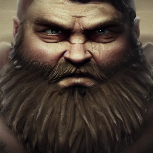 Prompt: ultra realistic portrait of a small dwarf with an large beard, muscular build, tough, highly detailed trending on artstation, photo, medieval, fantasy