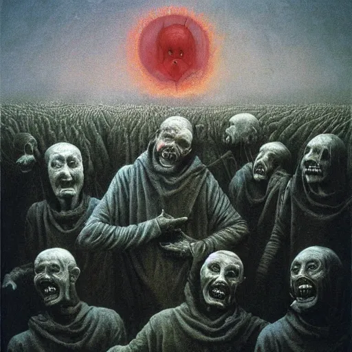 Image similar to Presidents of federal nation laughing at dying people from hunger. Beksiński style, depth of field, scary, HD, painting