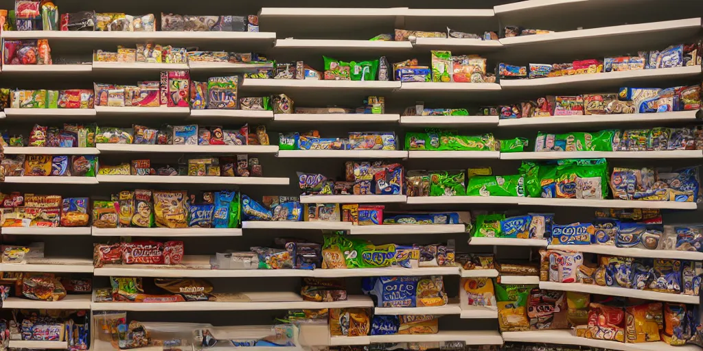 Image similar to Shelves lined with snacks, 4K texture for Unity, photorealistic