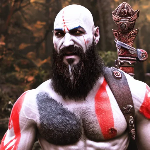 Image similar to michael vera as kratos from god of war, realistic, unreal engine 5