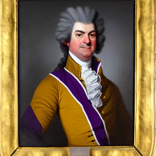 Image similar to official portrait of the los angeles lakers dictator, 1 7 8 0, in full lakers military garb. oil on canvas by william sidney mount, oil on canvas, octane render