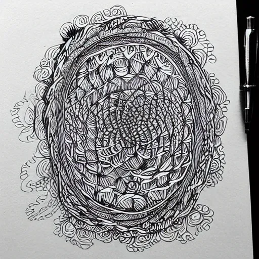 Image similar to intricately detailed looping woven pen and ink doodles