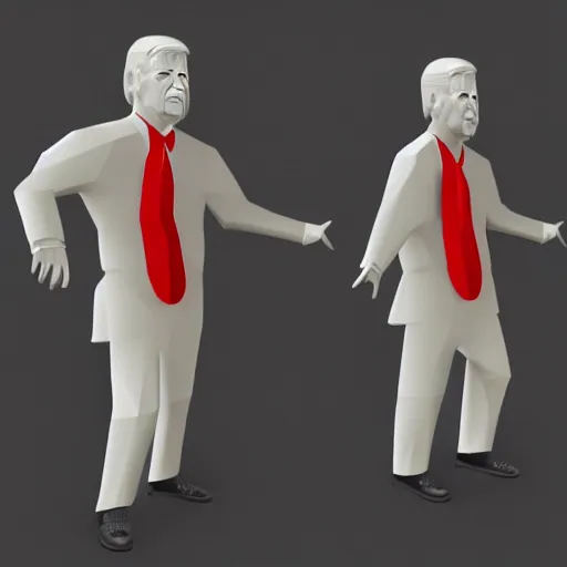 Image similar to full body 3d model of trump, low polygon, ps1 graphics, sharp edges, bold lines