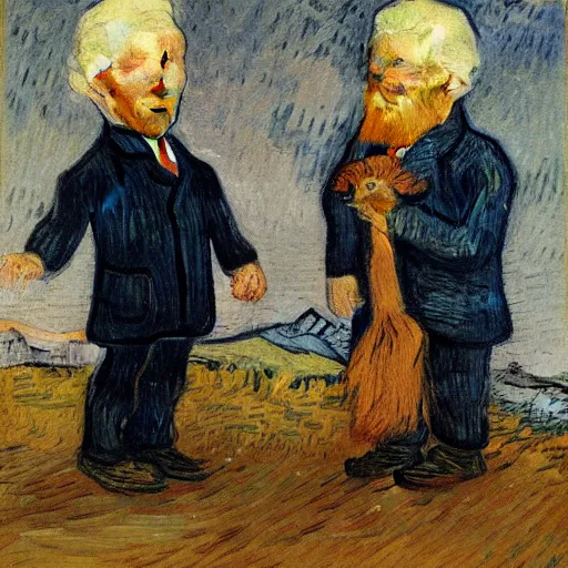 Image similar to Donald Trump standing on Joe Biden, ultra realistic, by Van Gogh, 8k