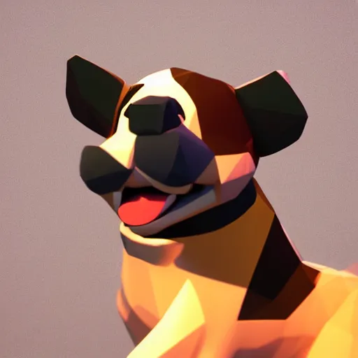 Image similar to warm cute low poly dog pixar disney cuddle close up dramatic warm lighting