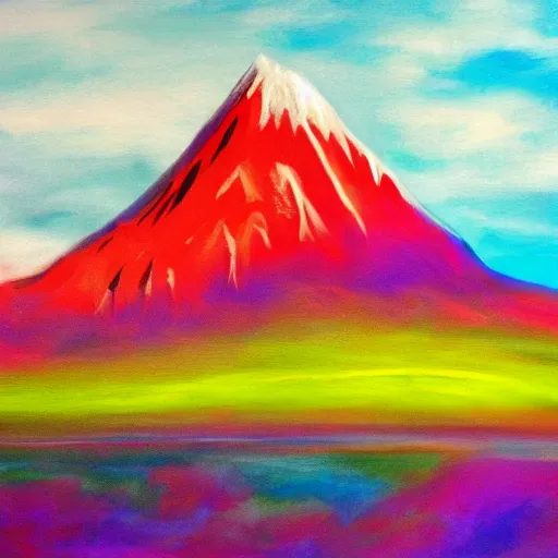 Prompt: a lonely mountain, vibrant colors, painting