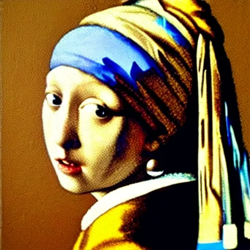 Image similar to Girl With a Pearl Earring surrealistic painting by Dalí