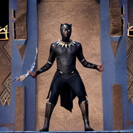 Image similar to film still of Chris Rock as T’Chala in Black Panther movie