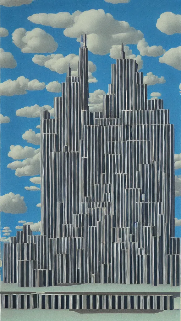 Image similar to a detailed painting of a modular synth by Rene Magritte