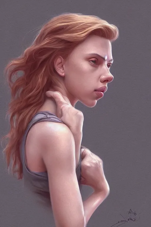 Prompt: Scarlett Johansson super excited, anatomy, only two hands, highly detailed, digital painting, artstation, concept art, smooth, sharp focus, illustration, Unreal Engine 5, 8K, art by art by artgerm and greg rutkowski and edgar maxence