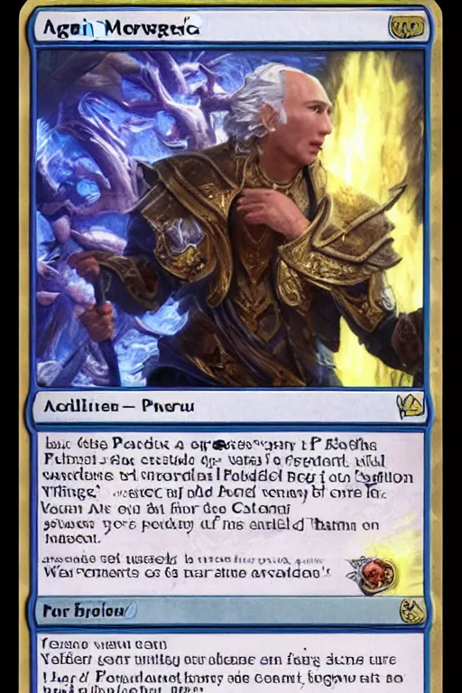 Prompt: a photo showing a magic the gathering card in it's full glory, depicting vladimir putin as a wizzard, 8 k, ultra realistic,