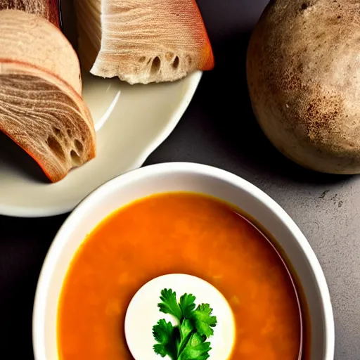 Image similar to a soup with teeth floating inside, food photography