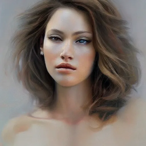 Image similar to the most beautiful woman in the world. realistic painting. trending on artstation.