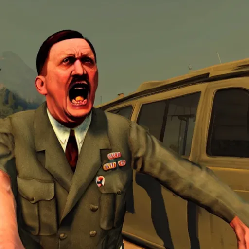 Image similar to still of adolf hitler screaming at people in gta v