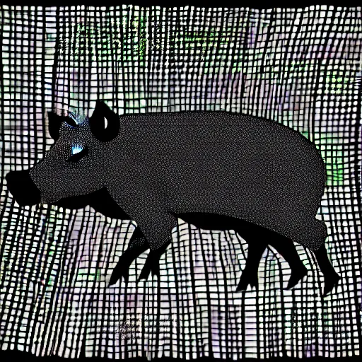 Prompt: book illustration of a wild boar dancing. the boar is wearing glasses. book illustration, monochromatic, white background, black and white image