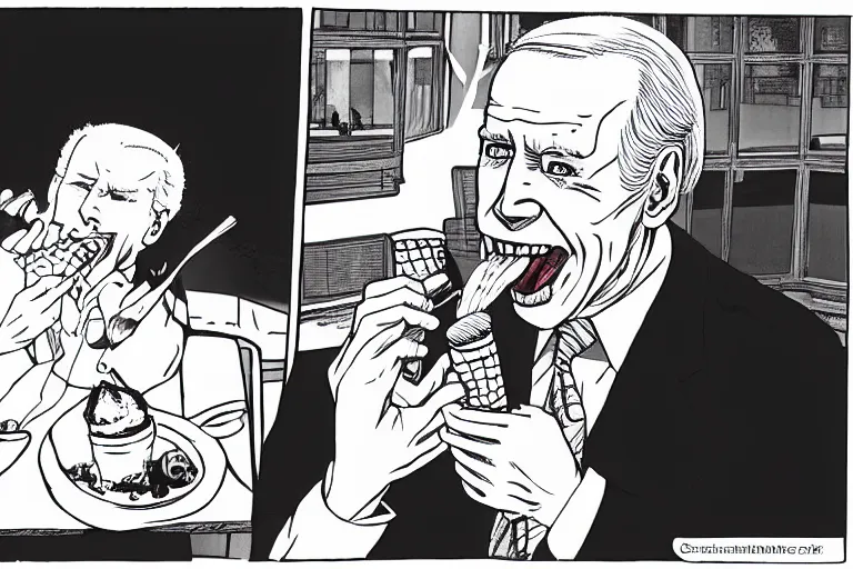 Prompt: Biden eating ice cream, Junji Ito