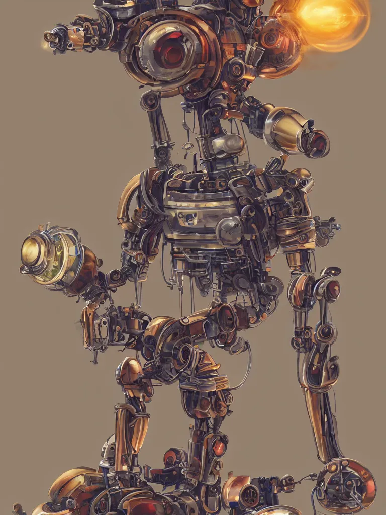 Image similar to full-length portrait of a singular old mechanical robot offering a cup of steaming coffee, by Simon Stalenhaag, sharp focus, fresh colors, deviantart, conceptart