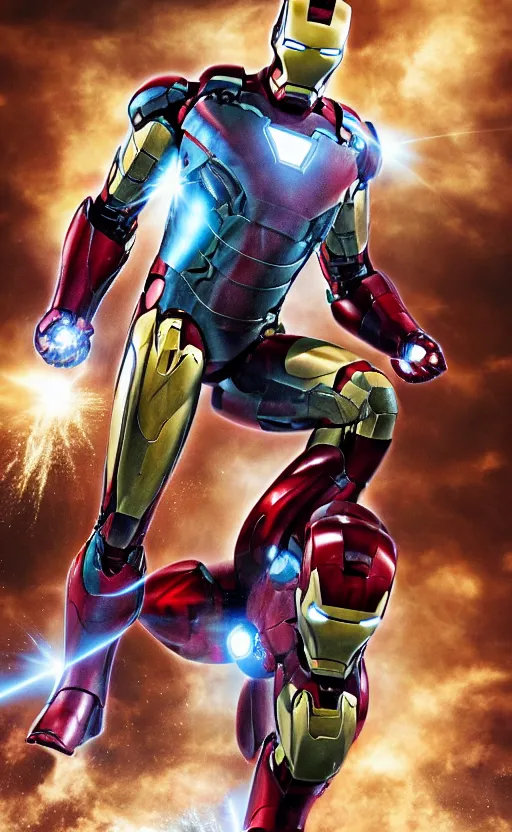 Prompt: full body shot of Iron man in a dynamic pose, high detail, complex
