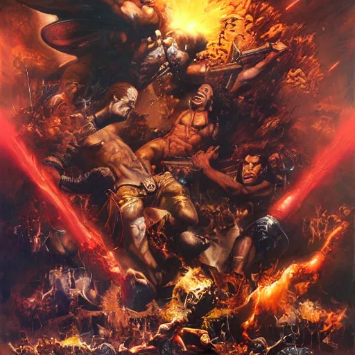 Prompt: detailed illustration the clash of titans 1 9 8 2, hyper detailed, realistic, oil painting, by julie bell, frank frazetta, cinematic lighting