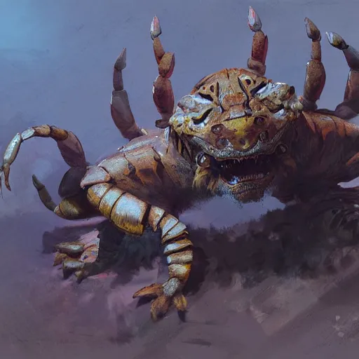 Prompt: tiger - crab creature in the style of craig mullins, ruan jia, kentaro miura, greg rutkowski, loundraw