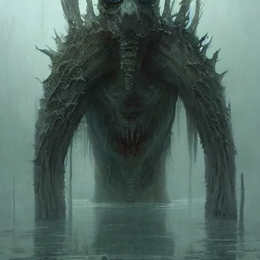 Prompt: a beautiful terrifying monster made out of water and mist. ethereal horror fantasy art by greg rutkowski