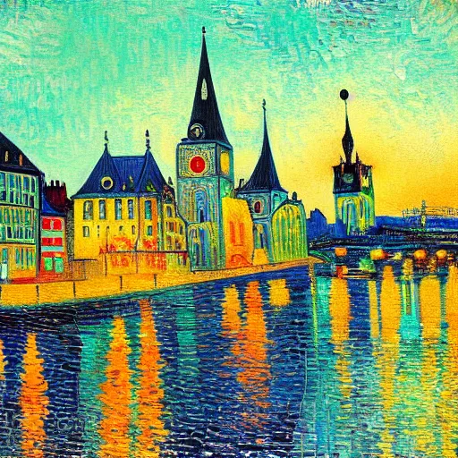 Image similar to a painting of mainz in the style of van gogh