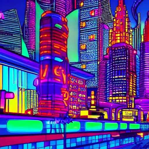 Image similar to utopian city with lots of neon lights