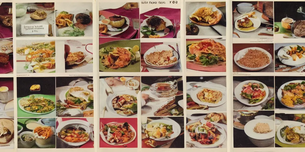 Prompt: 1 9 8 0 s food photography, recipe book. 7 0 s