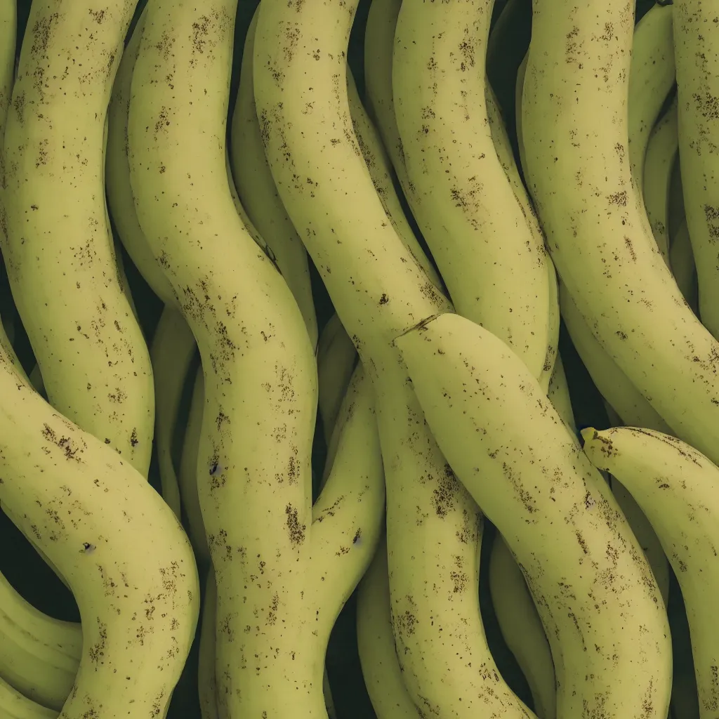 Image similar to circular fractal bananas that grow like coral, inside art nouveau with petal shape, big banana peals, and banana stems, mesh roots. closeup, hyper real, food photography, high quality