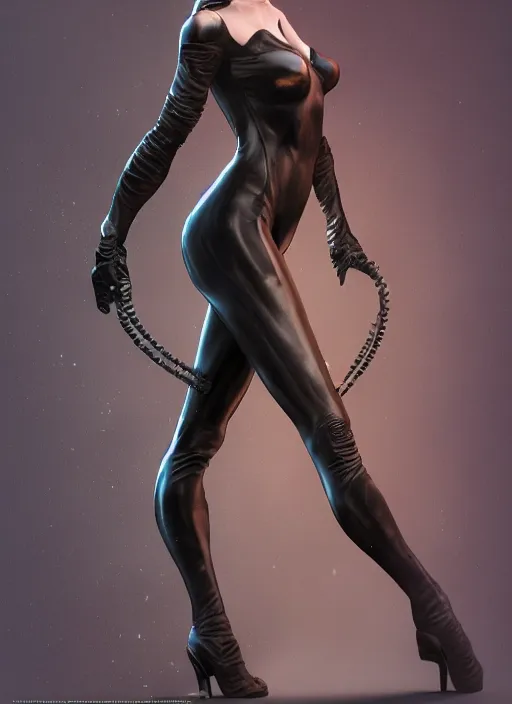 Image similar to catwoman from batman, au naturel, hyper detailed, digital art, trending in artstation, cinematic lighting, studio quality, smooth render, unreal engine 5 rendered, octane rendered, art style by klimt and nixeu and ian sprigger and wlop and krenz cushart