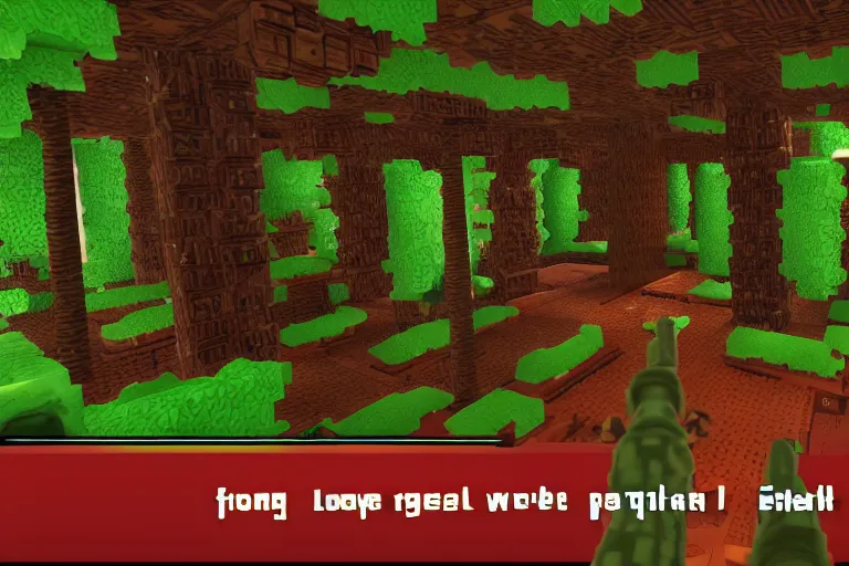 Prompt: screenshot from a custom level for doom with a forest theme