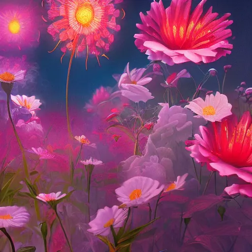 Image similar to retro painting of surreal waiizi flowers, by Ross Tran, highly detailed, hyperrealism, excellent composition, cinematic concept art, dramatic lighting, trending on ArtStation