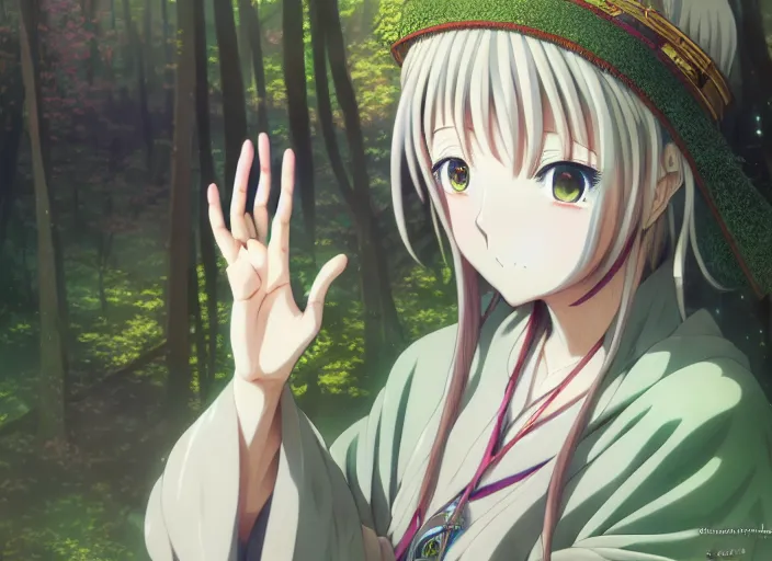 Prompt: anime portrait of the priestess in the forest,loish ,omoide emanon, tsuruta kenji, murata range,kawaii, kyoto animation, manga,katsura masakazu, intricate, detailed, studio lighting, gradation,editorial illustration, matte print, Ilya Kuvshinov, concept art, digital