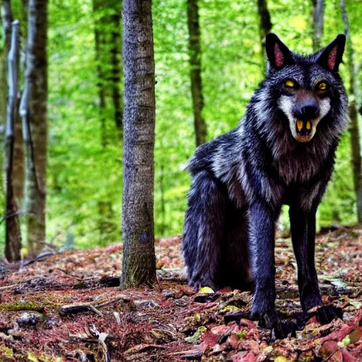 Prompt: werewolf, photograph captured in a forest