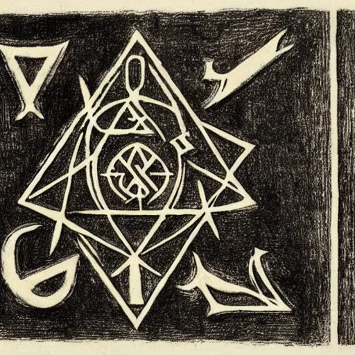 Image similar to magic sword iconography old occult runes intaglio etching engraving alchemy ink witchcraft