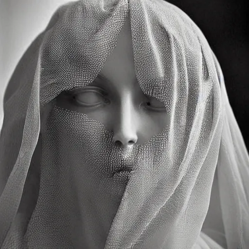 Prompt: The Veiled Woman, Statue by Giovanni Strazza, photograph, amazing detail, #wow