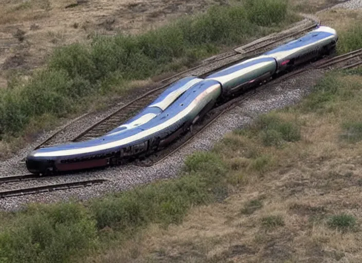 Image similar to A train that looks like a snake. This advanced train was designed to look like a python snake.