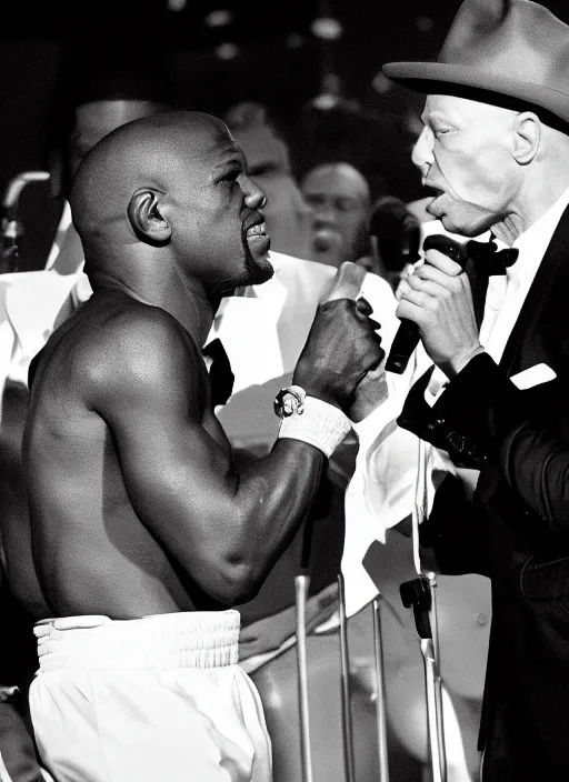 Prompt: floyd mayweather singing with frank sinatra