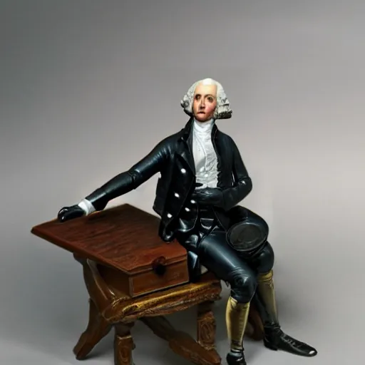 Image similar to tabletop figurine of george washington, painted plastic, studio lighting