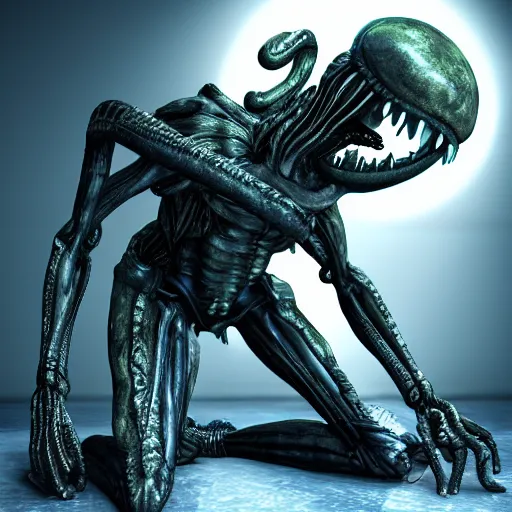 Image similar to a realistic sanke from metal gear dressing necromancer clothes sited in a xenomorphic throne with glow neon eyes, finely detailed, 4 k, photorealistic, cycles engine,