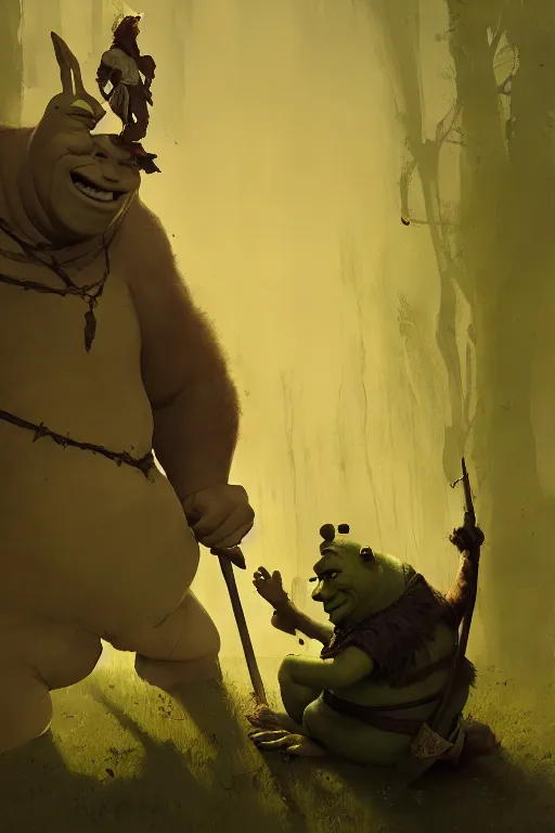 Image similar to shrek. the greatest warrior in the land by carl spitzweg, ismail inceoglu, vdragan bibin, hans thoma, greg rutkowski, alexandros pyromallis, perfect face, fine details, realistic shaded