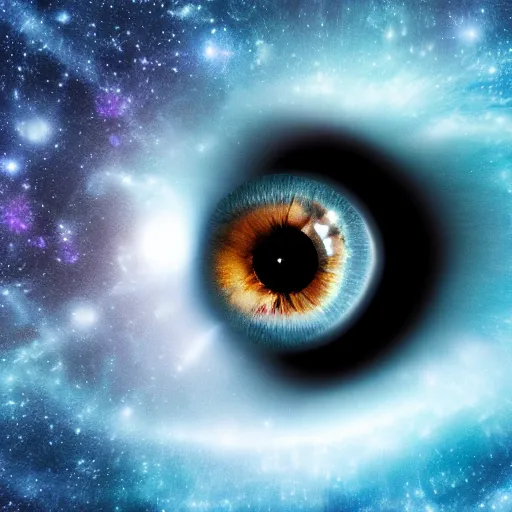 Image similar to blue baby eye with galaxy exploding inside it, 4 k