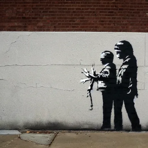 Image similar to A photograph of a Banksy painting in Omaha