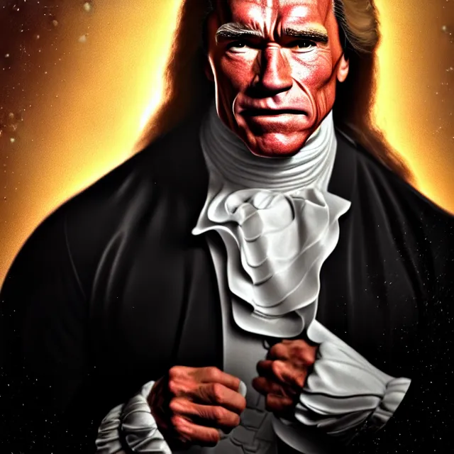 Prompt: epic professional digital art portrait of arnold schwarzenegger as Johann Bach, best on artstation, cgsociety, wlop, Behance, pixiv, cosmic, epic, stunning, gorgeous, much detail, much wow, masterpiece, UHD, 4K, excellent composition by master artist, master illustrator