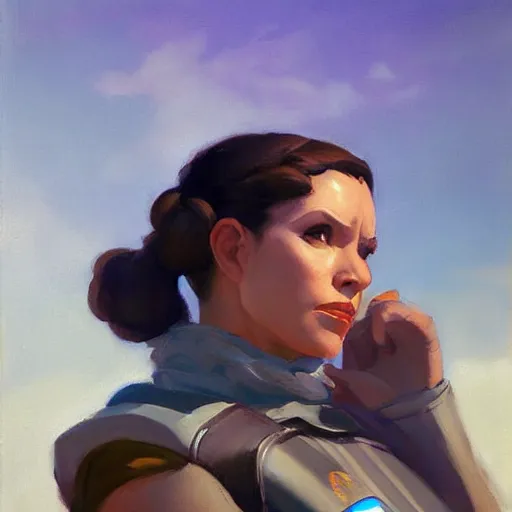 Prompt: greg manchess portrait painting of leia organa as overwatch character, medium shot, asymmetrical, profile picture, organic painting, sunny day, matte painting, bold shapes, hard edges, street art, trending on artstation, by huang guangjian and gil elvgren and sachin teng