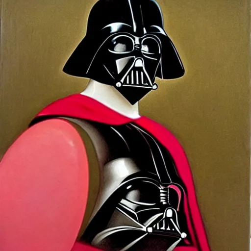 Prompt: Darth Vader holding a pink balloon painted by Caravaggio. High quality.