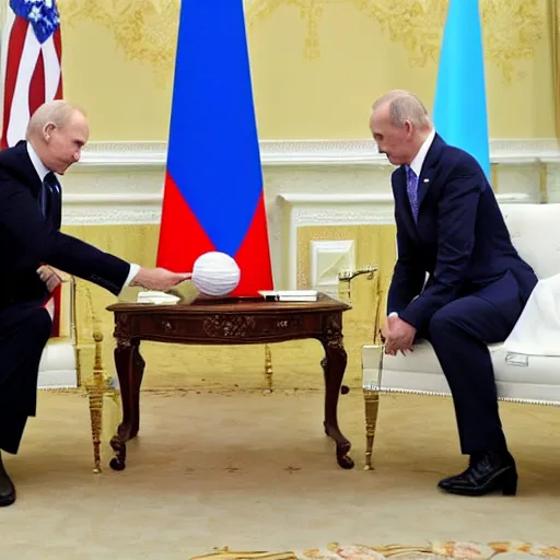 Image similar to biden and putin playing rock paper scissors, no one wins